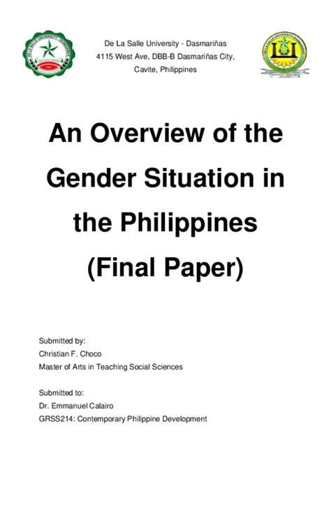 overview   gender situation   philippines final