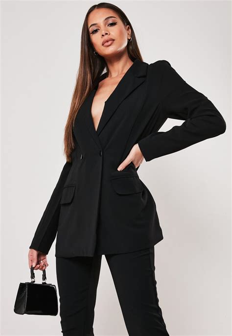 tall black co ord relaxed fit long blazer missguided