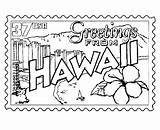 Coloring Hawaii Pages Hawaiian State Printable Beach Stamp Kids Printables Flower Scene Luau Sheets Usa Drawing Color Print Theme States sketch template