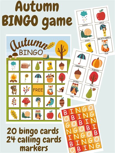 autumn bingo cards fall bingo game printable bingo  kids