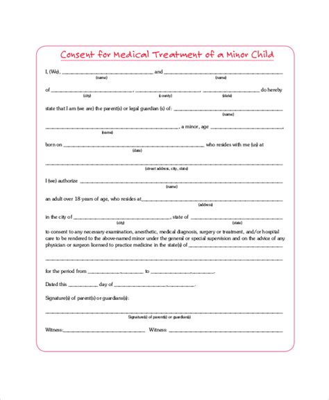 sample medical consent forms   ms word excel