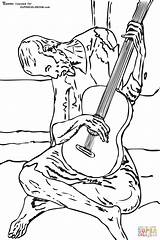 Picasso Guitarrista Guitarist Viejo Guitarra Ciego Supercoloring sketch template