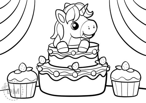 cake unicorn coloring page  kids  color  decorate diy