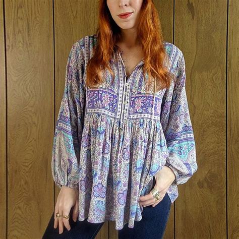 purple boho blouse women chic lilac floral print summer sexy v neck