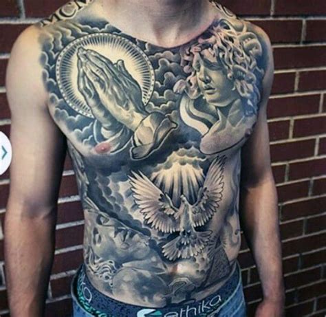 Awesome Full Chest Mens Tattoo With Religious Theme Tatoos