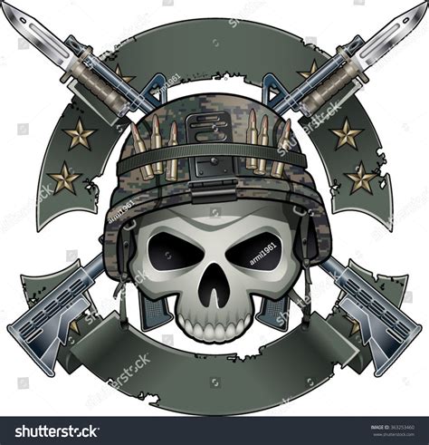 skull army helmet crossing assault rifles stock vector