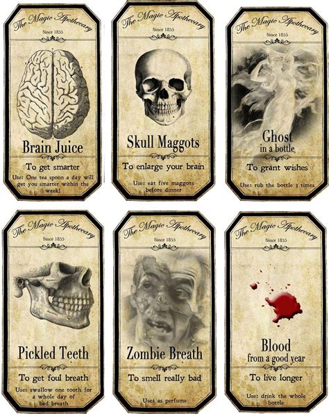 halloween steampunk apothecary bottle label stickers set  scrapbooking glossy