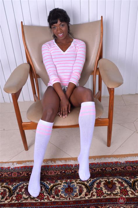 ebony milf ana foxxx in striped t shirt and white socks