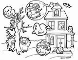 Halloween Coloring Pages Cute Hard Color House Haunted Spooky Kids Printable Boo Print Adults Vocabulary Ghostly Creepy Witch Weird Monster sketch template