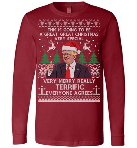 donald trump ugly christmas canvas ls  shirt funny ugly christmas sweater