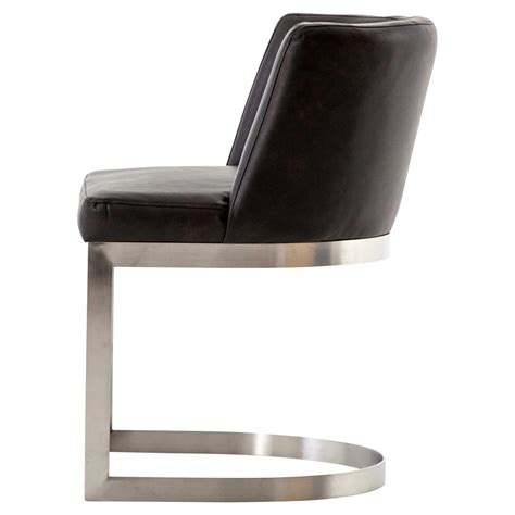 Lotan Modern Industrial Black Faux Leather Silver Dining Chair
