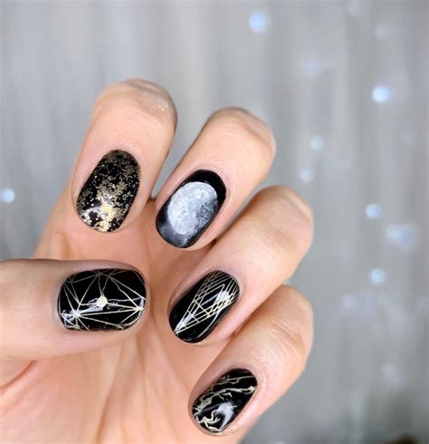 simple geo moon nail art design tutorial on gel nails