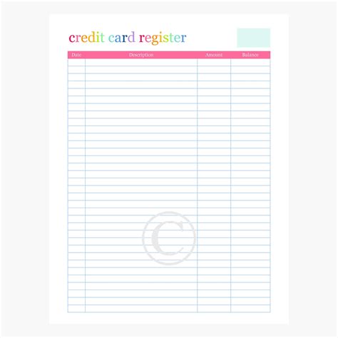 credit card account register budget planner printable pages happy