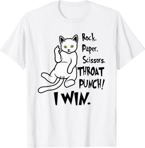 Funny Cat Rock Paper Scissors Throat Punch I Win T Shirt