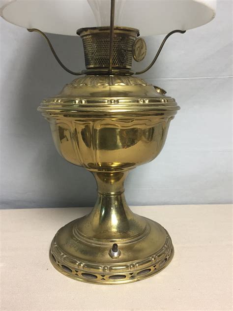 vintage aladdin   brass oil lamp converted  electric hurricane lamp  painted floral