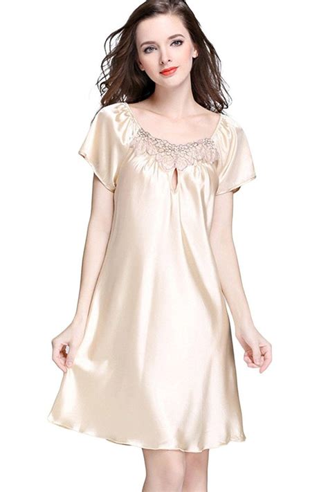 women s lace crew neck nightgown short sleeve sleep shirt pajamas