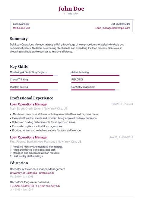 loan manager resume   content sample craftmycv