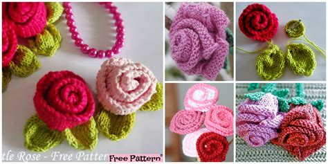 knit  rose flower  beginner  patterns diy