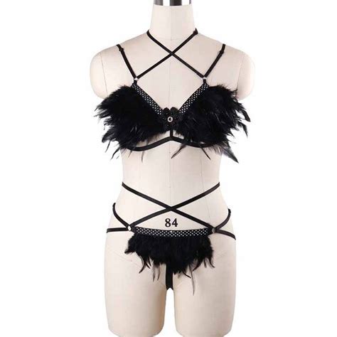 buy women black sexy bondage harness set angel feather