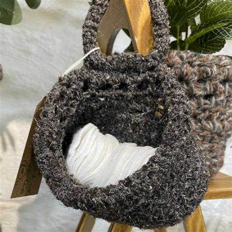 hand crocheted mini sack with handle wool clip woollen products
