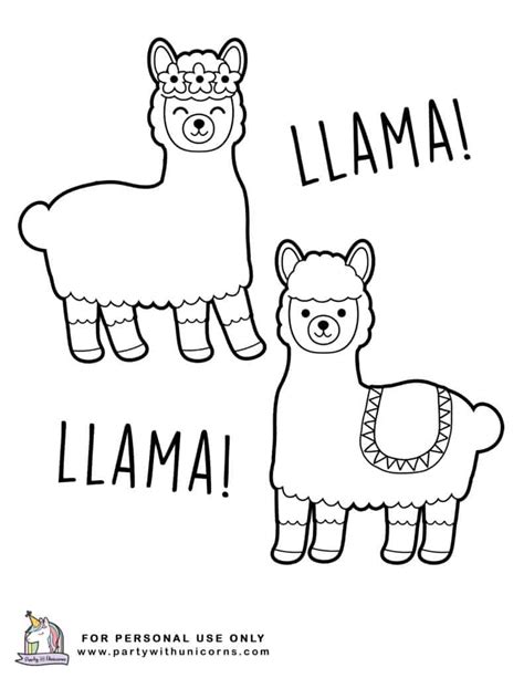 llama coloring pages   party  unicorns