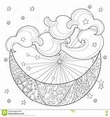 Moon Stars Christmas Half Zen Coloring Stress Anti Adult Preview sketch template