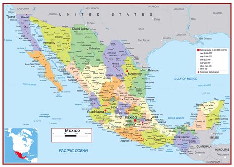 large detailed political  administrative map  mexico  roads  cities vidianicom