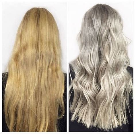 from a warm toned blonde to cool silver blonde hair colour