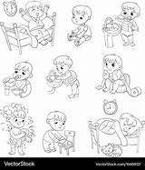 Routine Daily Activities Cartoon Kid Vector Set sketch template