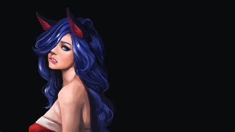 Biting Lip Blue Hair Long Hair Artwork Drawing Black Background