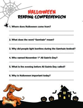halloween reading comprehension  mila digs worksheets tpt