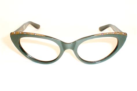 Womens Vintage Eyeglasses Black Cat Eye Rhinestone Frame France