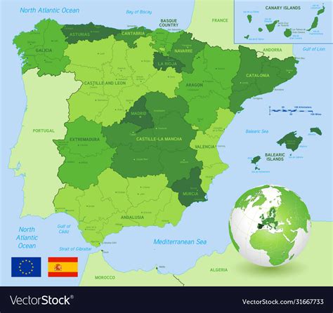 green administrative map spain royalty  vector image