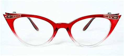 womens fashionable gradient red cat eye frame crystals clear lenses