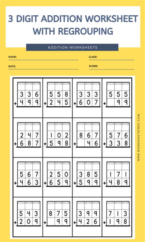 printable  digit addition  regrouping