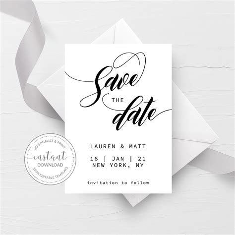 black script save  date template printable minimalist wedding anno
