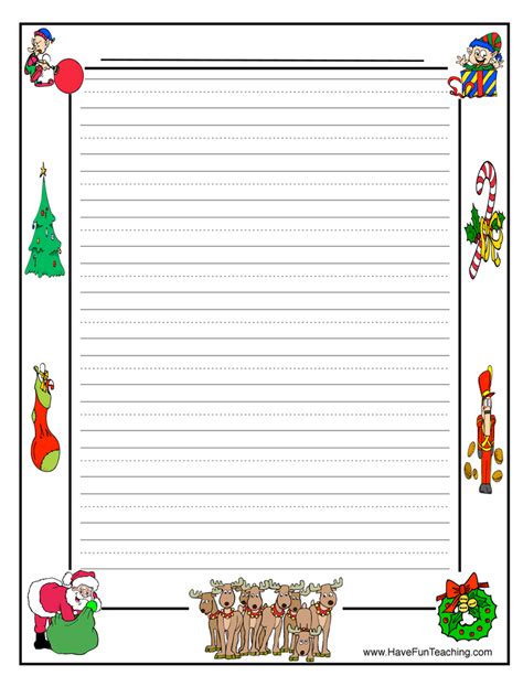 christmas lined writing paper  fun teaching lined writing paper