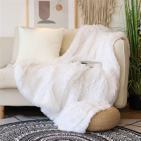 tuddrom decorative soft faux fur blanketsolid reversible fuzzy double layer lightweight long