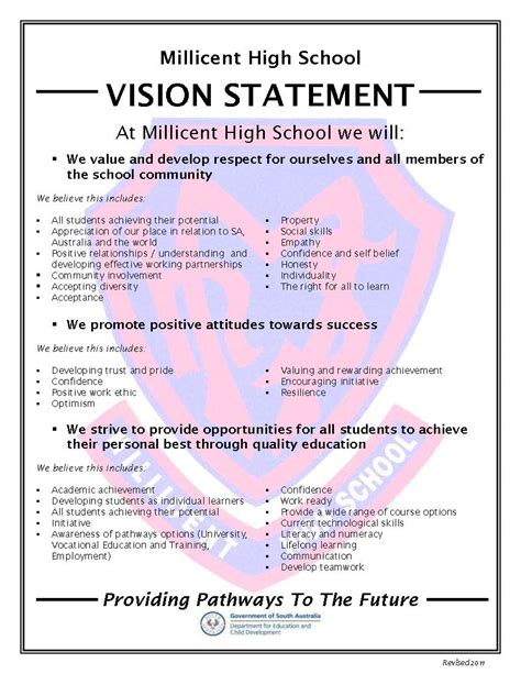 vision statement millicent high school