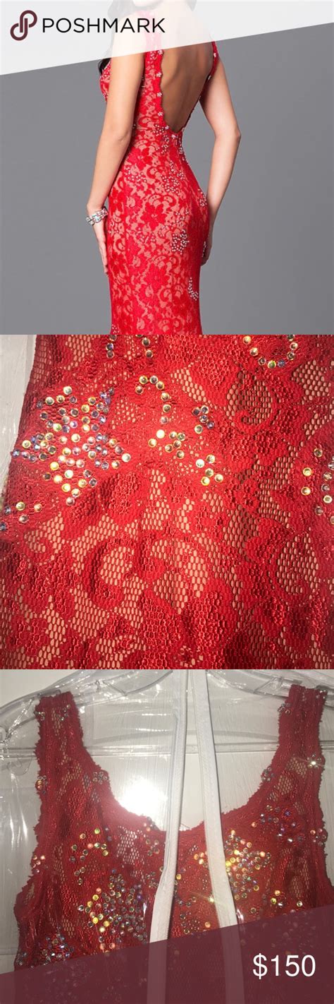 jvnx by jovani long red lace prom dress w sequins red
