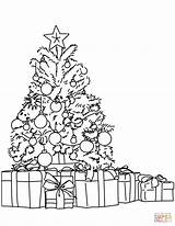 Coloring Tree Christmas Pages Gifts Lots Around Printable Drawing sketch template