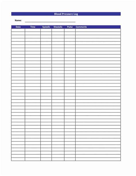 daily blood pressure log templates excel word