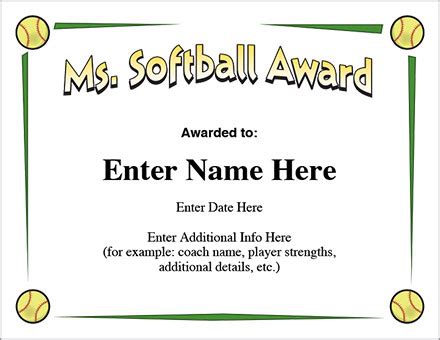 softball award certificate template  templates  templates