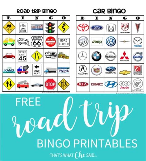 road trip bingo game  printable   che