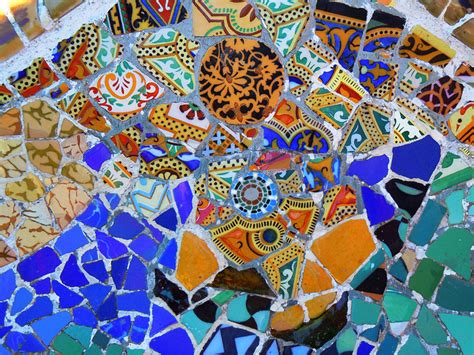 boulevard  broken tiles gaudis   mosaics     barcelona