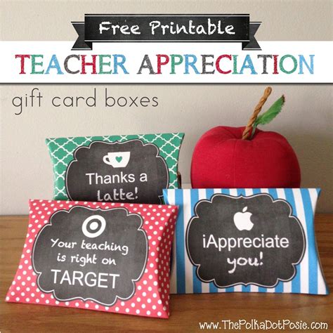 printable teacher appreciation gift card boxes teacher