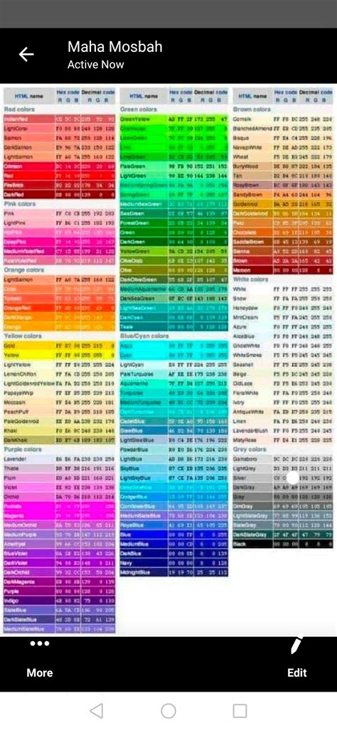 color code html color codes color names  color chart