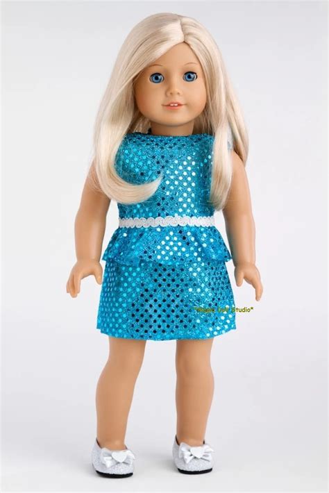 shipping american girl doll dress pcs blue sequin