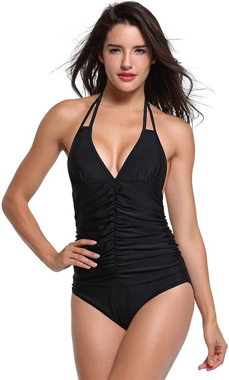 upopby women s halter push up one piece swimsuits backless black size