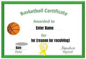 editable printable basketball certificate templates